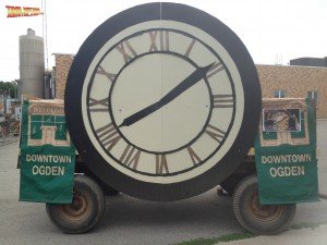 The 1885 Clock Tower stands on a truck ready for the arrival of the Back to the Future Car Rental