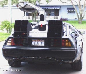 Rear shot of the car with a nifty OUTATIME plate that was built from a Universal Studios Florida consumer license plate.