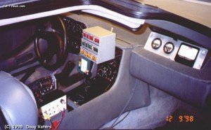 Components built by Vaters and Bruce Coulombe in the cabin of the car. A grep dash carpet hid the damaged binacle and dashboard that had languished in the Arizona sun years before.