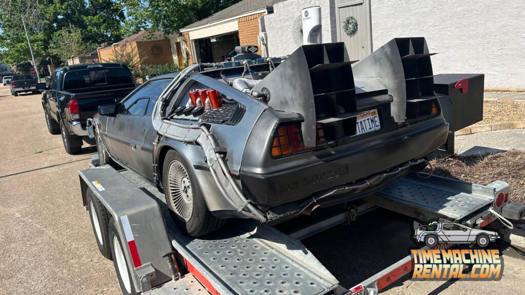 Preparing our Houston Texas based DeLorean time machine rental for a road trip to Singing Wine Vineyards near Austin, Texas.