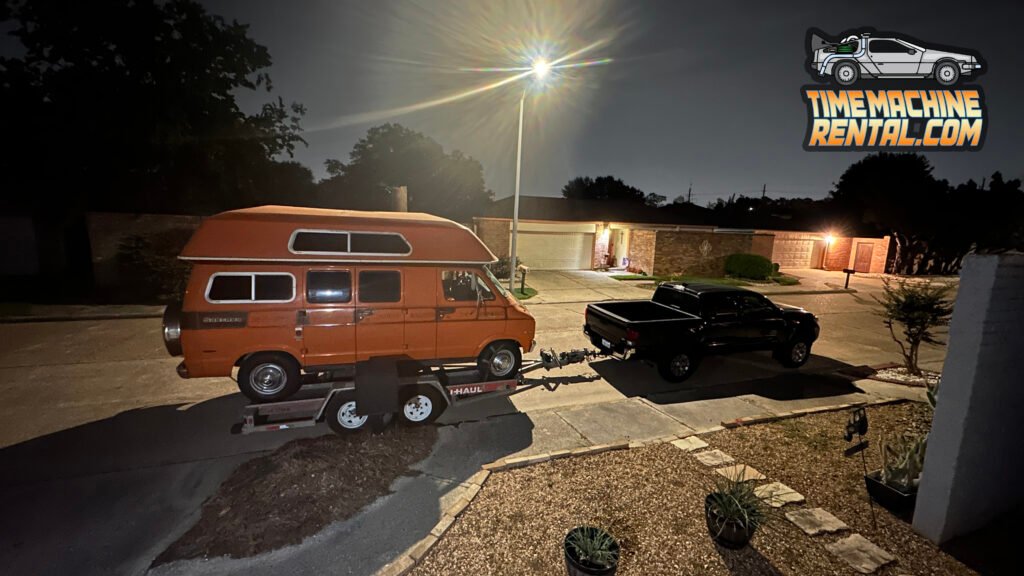 After a weekend at the Comicpalooza event in Houston, Texas, the Uncle Rico Van from Napoleon Dynamite is transported back to storage to await its next mission.